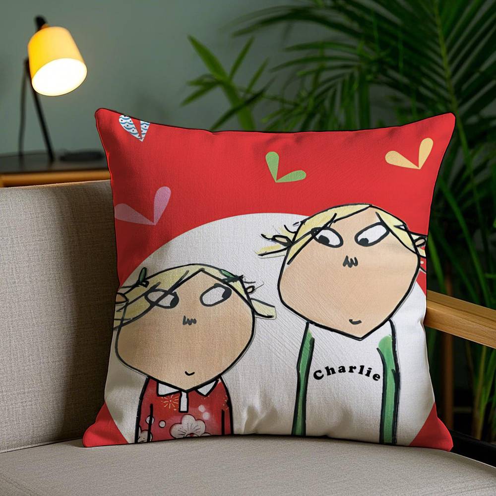 Cute Charlie And Lola-A Animation Pillow Case Anti-dustmite Pillowcase Invisible Zipper Silky Short Plush Sofa Cushion Cover