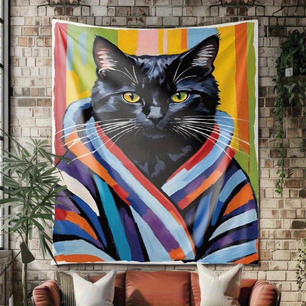 

Bathrobe with Black Cat Theme Digital printing polyester wall tapestry suitable for use in living rooms bedrooms bars and party 74x94cm(29x37in)