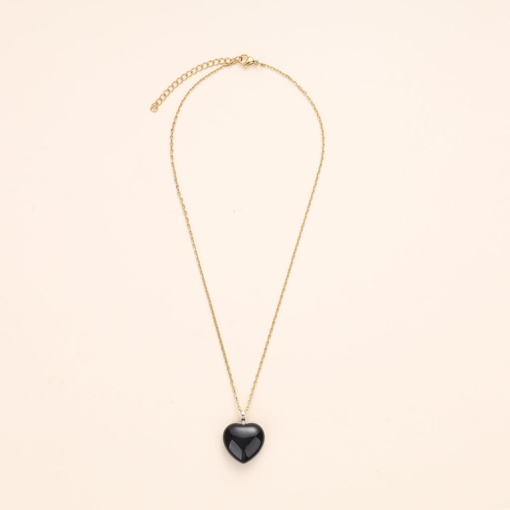 Obsidian Heart Power Stone Amulet Necklace for Women [KOAI]