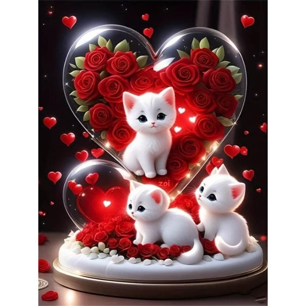 

5D Rose Love Cat Diamond Art Piece Set DIY Diamond Painting Cross Stitch Craft Decoration Home Wall Mural Gift Round 20x30cm