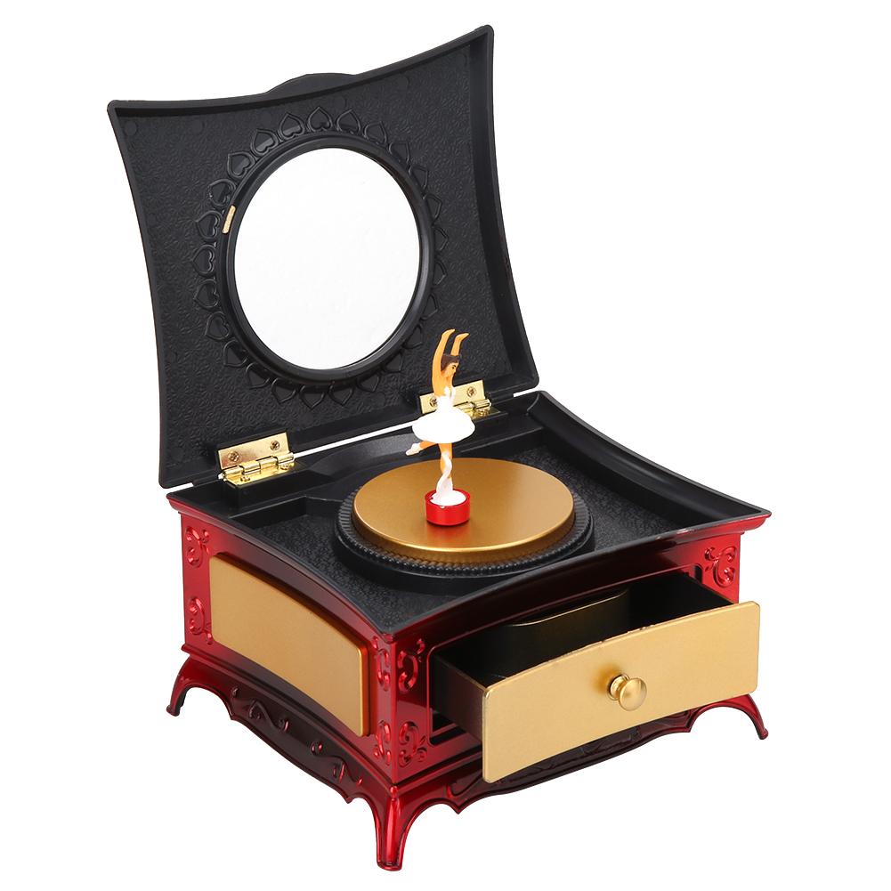 Dancing Girl Music Box Toy Jewelry Storage Box Gift Home Ornament Decoration (Red)