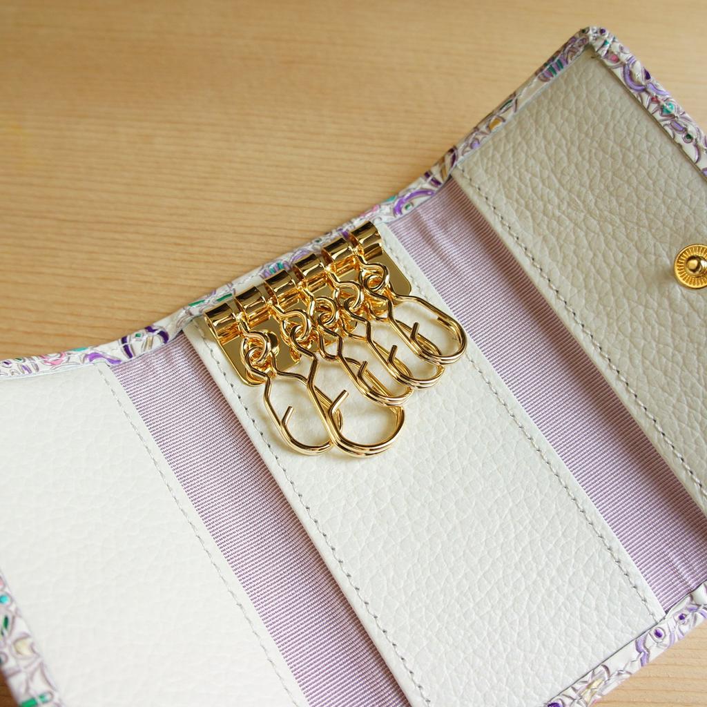 Made in Japan Genuine Leather Hand Dyed Butterfly Pattern Bunko Leather 5 Rows Key Case Keychain Butterfly [Yuzen Bunko]