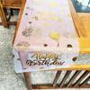 Hot Stamping Birthday Table Flag Balloon Design Washable Black Gold Table Runner Polyester Glitter Tablecloth Birthday Party