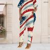 Women Plus Size Two Piece Set Short Sleeve Top Pocket Pants Star Stripe Patriotic Print Outfit