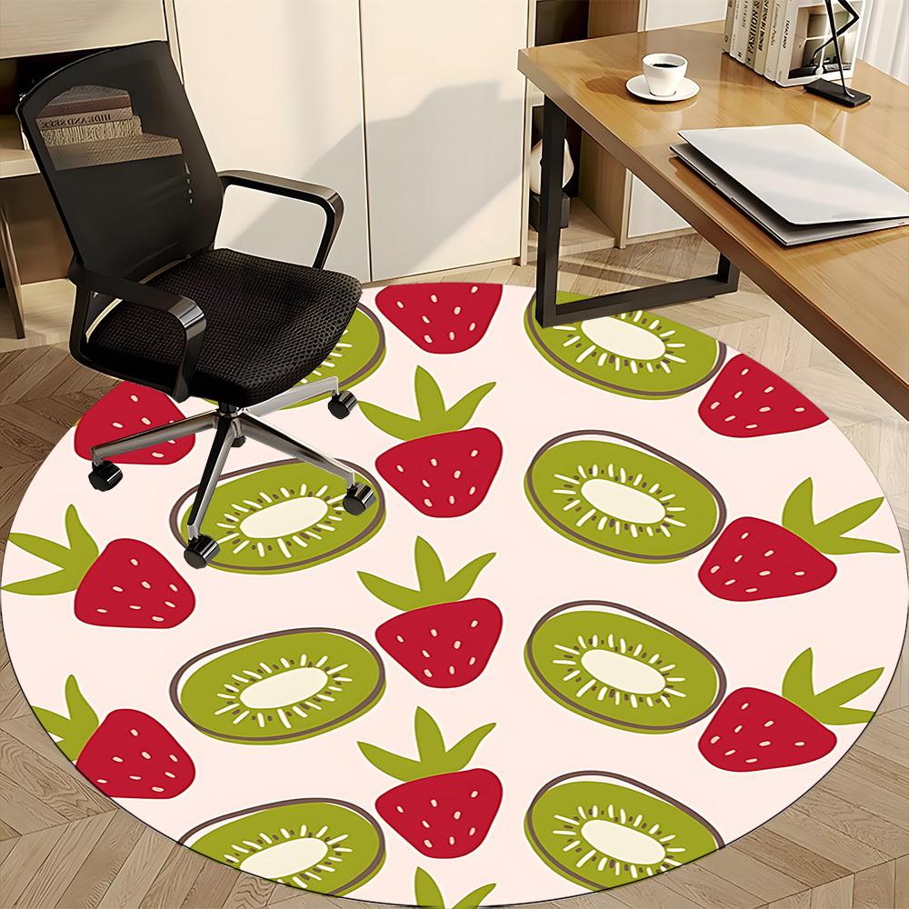1pc Kiwi Strawberry Office Round Area Rug, Indoor Mat Suitable For Office, Under Office Chairs Bedroom Living Room Home Decor, Room Deco