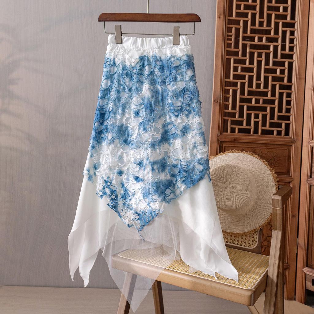 Tie-Dye French Retro Puffy Multi-Layer Flower Skirt