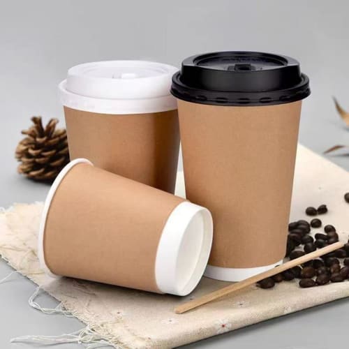 Disposable Paper Cups for Coffee, 8/10/12/16/22 Oz., Heat-Resistant, with Lids, Pack of 100. Double-Layered Insulated Paper Cups, Cardboard, Double-La