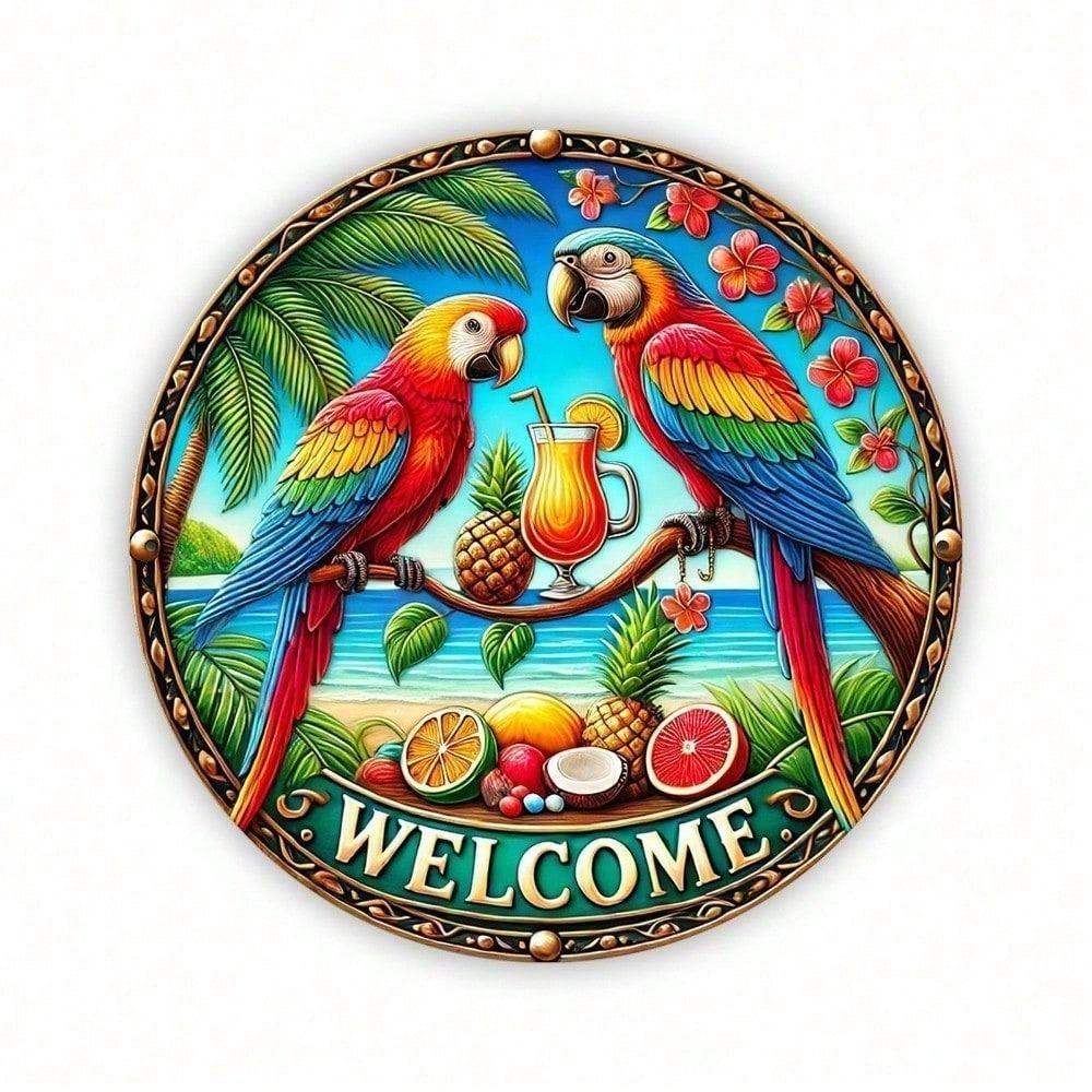 Tin Sign Parrot Beach Retro Metal Poster Wall Art Home Decor