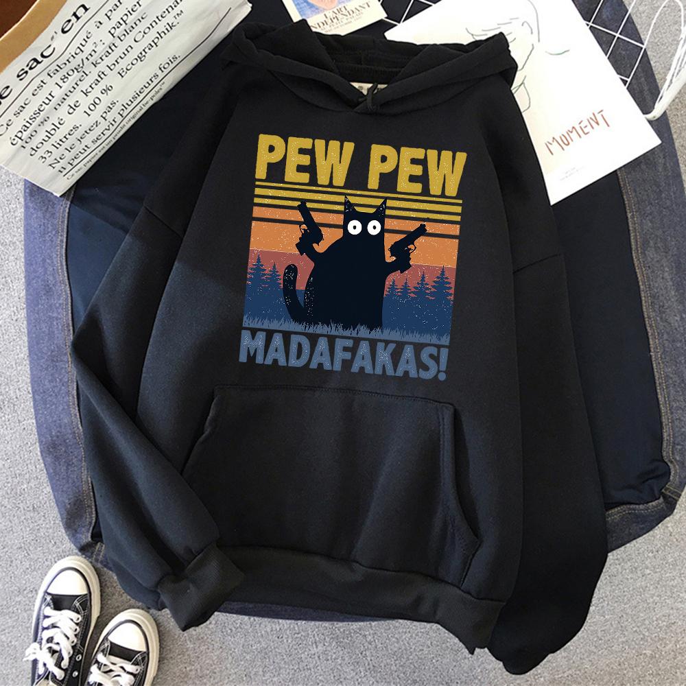 

Cartoons Cat Pew Pew Madafakas Funny Women Hoodie Harajuku Oversize Clothing Crewneck Casual Hoody Breathable Fleece Hoodies 3XL