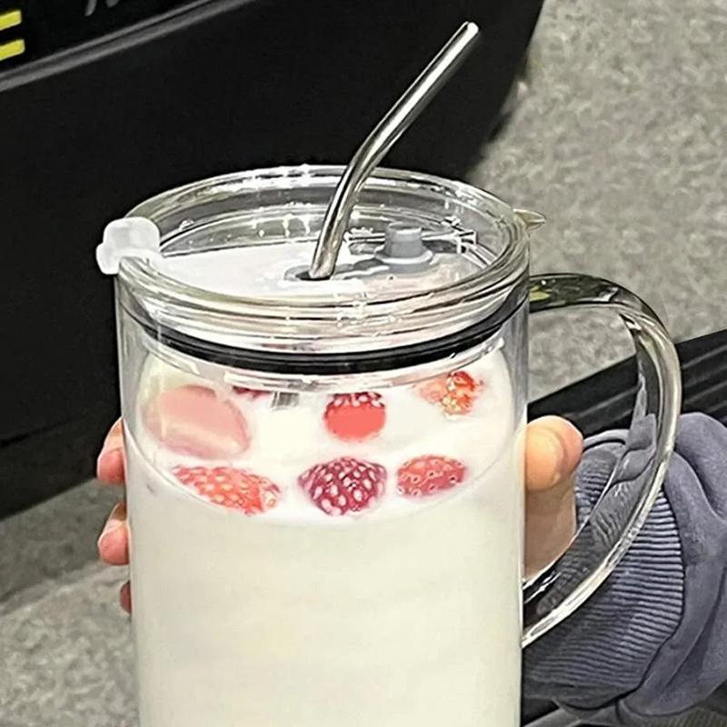 1L Drinking Glass Tumbler With Lid And Straw Glass Coffee Cup Glass Mug Milk Juice Cup Transparent Cup Juice Mocha Cups