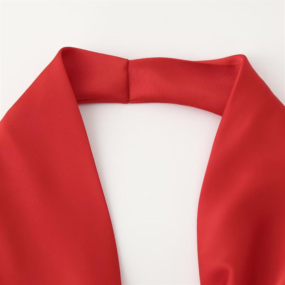 2025 Spring/Summer Women's Backless Halter Cowl Neck Silk Satin Midi Dress