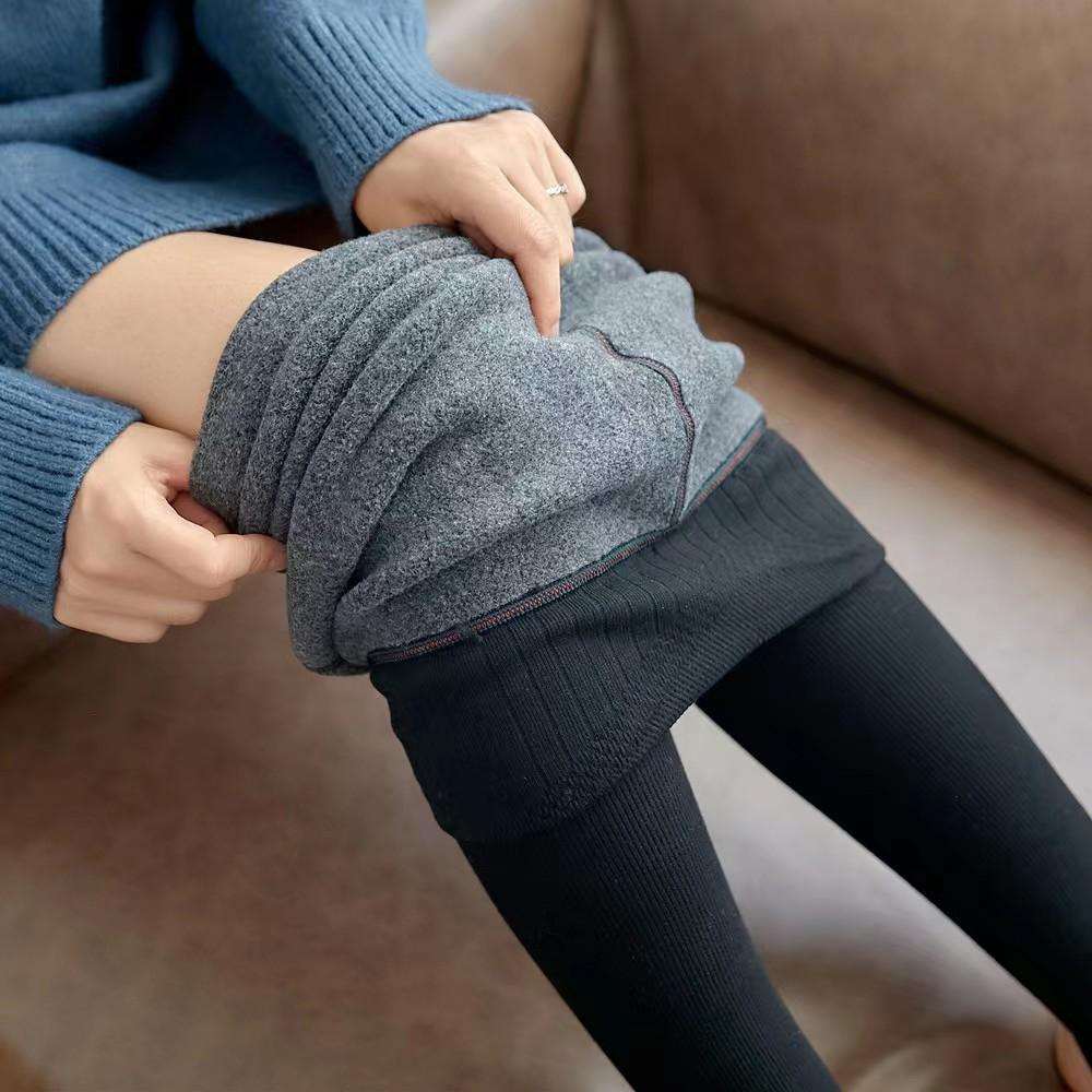 Women's Imitation Cashmere Plus Size Fleece Lined Thickened Ribbed High Waist One Piece Thermal Pantyhose Leggings with Hip Lifting Effect