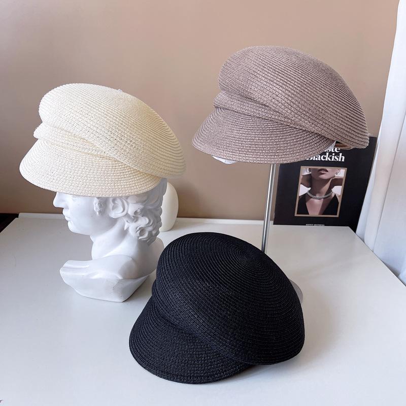 Japon yıldızı aynı kapaklı kadın moda düzensiz güneş koruyucu hasır şapka gazeteci şapkası rahat şövalye şapkası