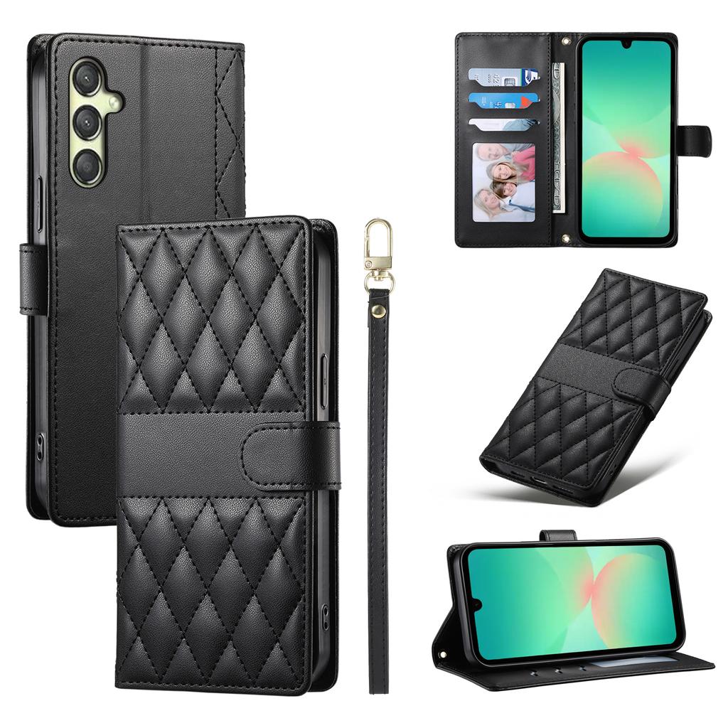 Etui dla Samsunga Galaxy A17 5G, Pikowanie w romby, Portfel z podstawką, Skórzane etui na telefon z długim/krótkim paskiem