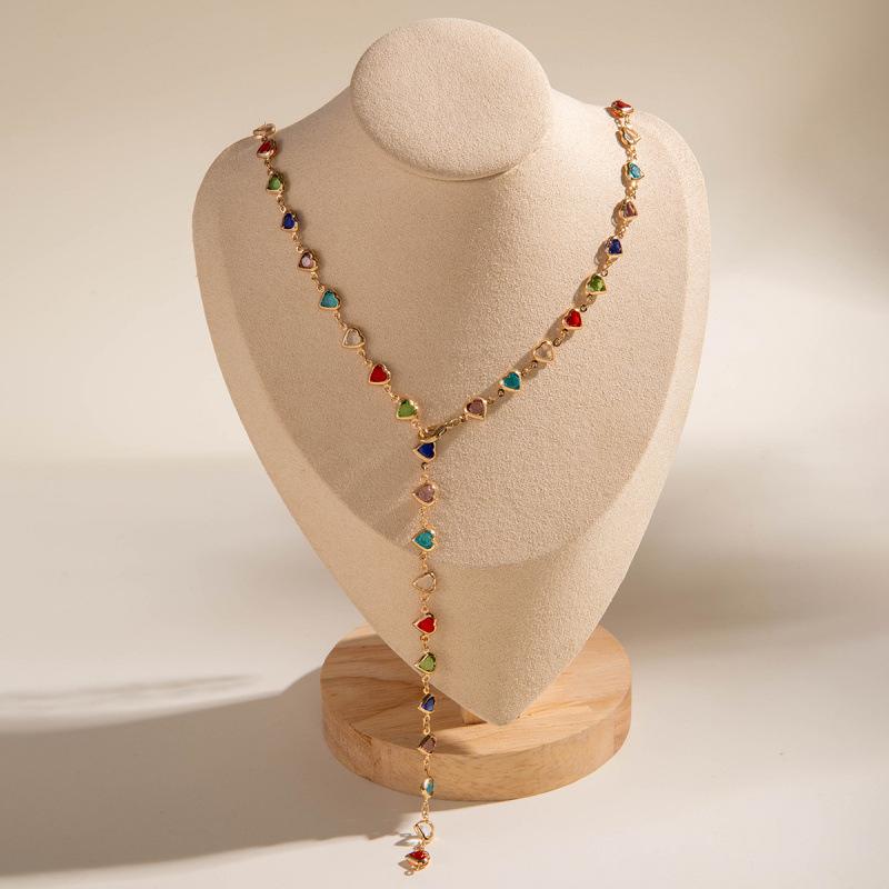 Accessories Colored Crystal Metal Collarbone Necklace, Long Imitation Pearls Stacked On Top of Each Other, Wearing Y-shaped Necklace Women