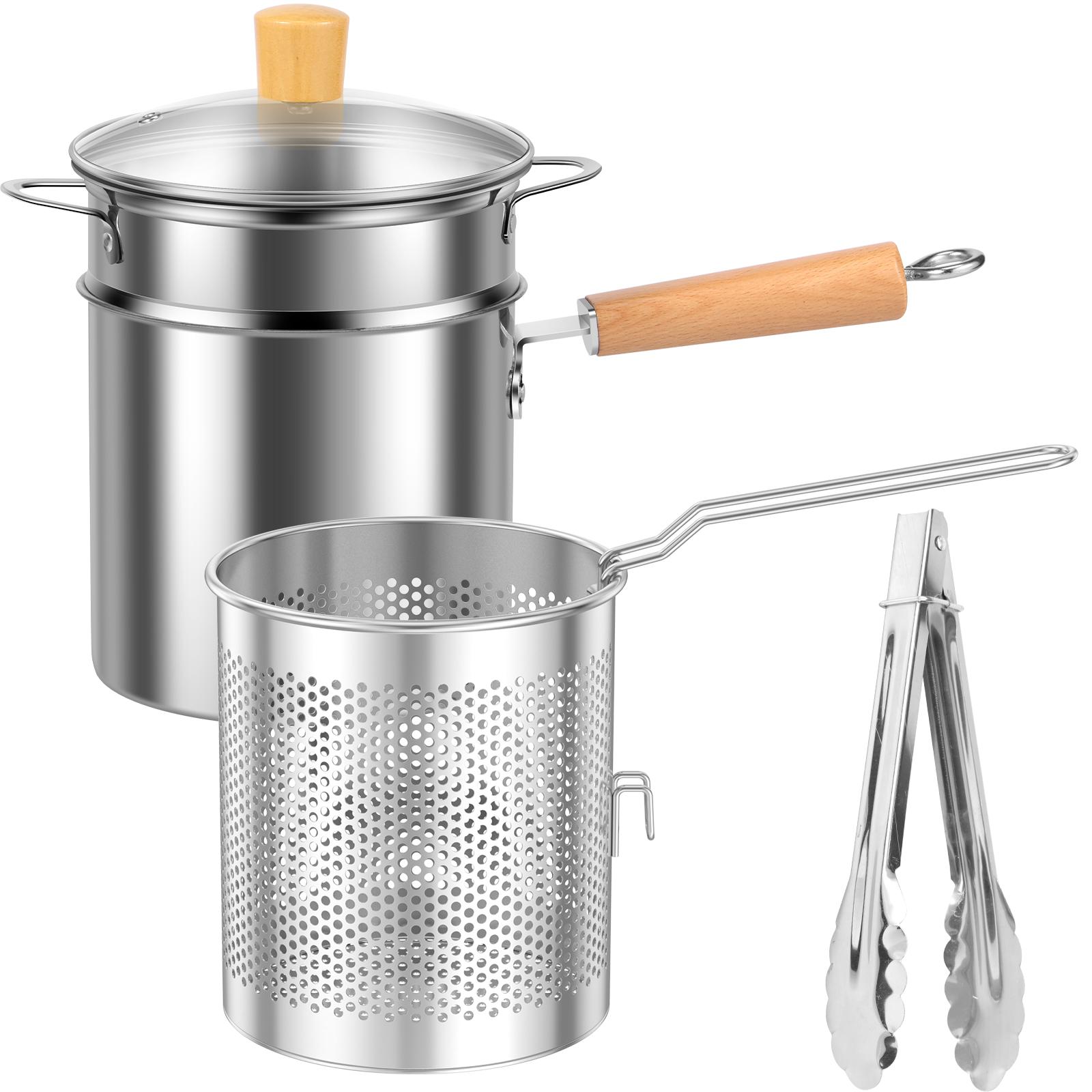 

Deep Fryer Pot with Basket and Lid Stainless Steel Frying Pot with Handle and Tong Nonstick Deep Fryer 3L Multipurpose Fryer Pot