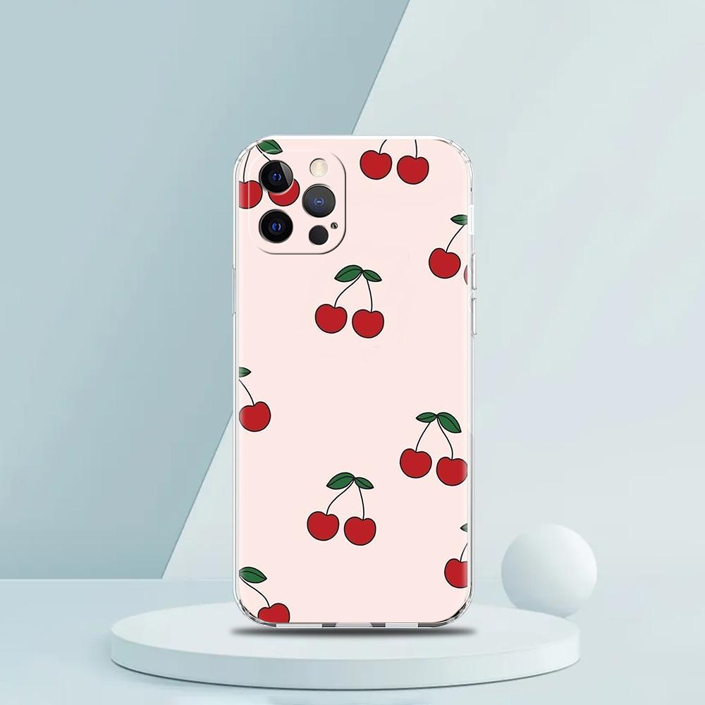 Cute Cherry Bow Luxury Phone Case For iPhone 18 16 15 14 13 12 11 Pro Max XS X XR SE 7 8 Plus Soft Silicone Clear Cover