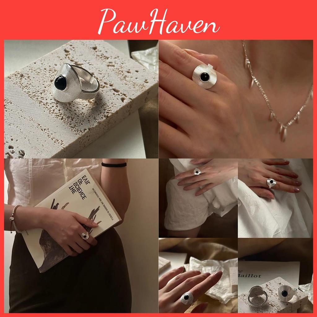 Chic Minimalist Black Agate Ring For Women In Unique New Chinese Style Adjustable Fashion