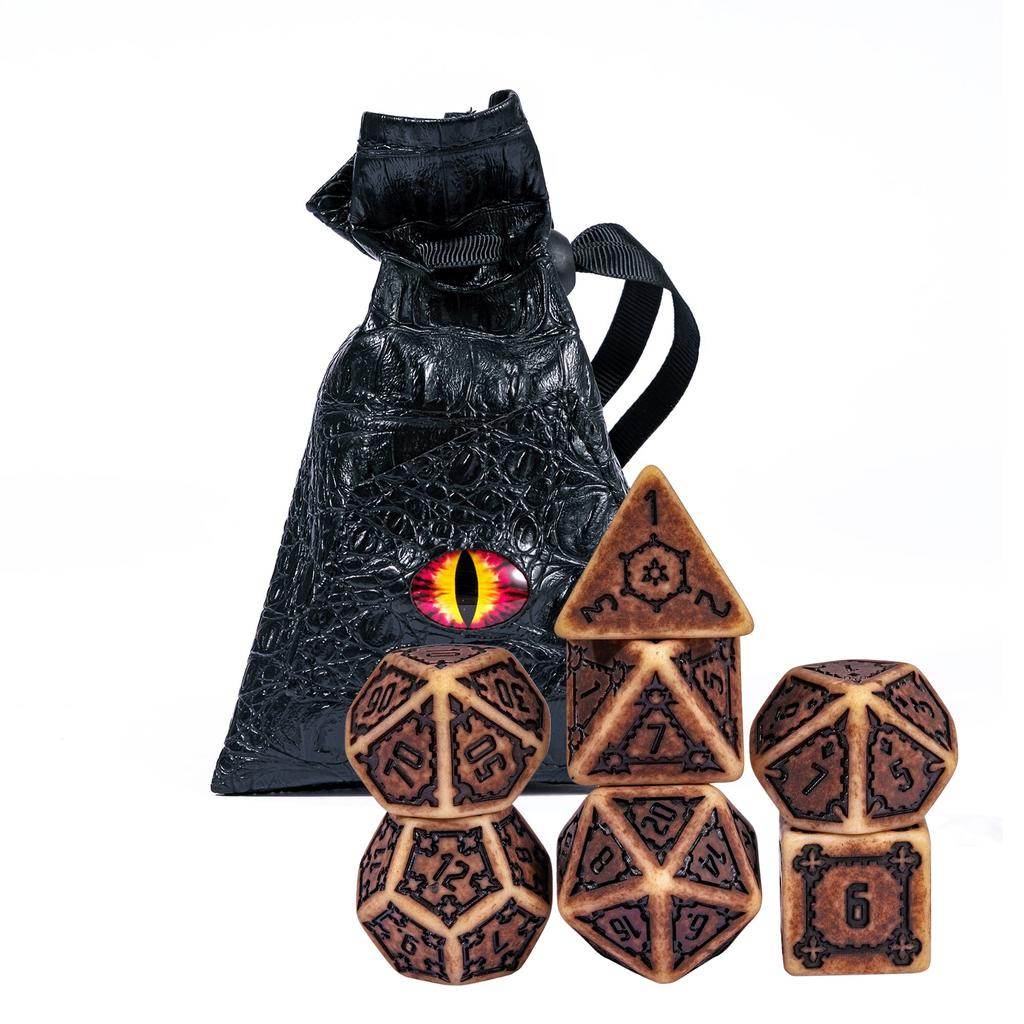 Cusdie 25mm Riesige DND Würfel Schlossmuster Harz Polyedrisches Würfelset mit Lederbeutel für D&D Pathfinder Rollenspiel Brettspiele