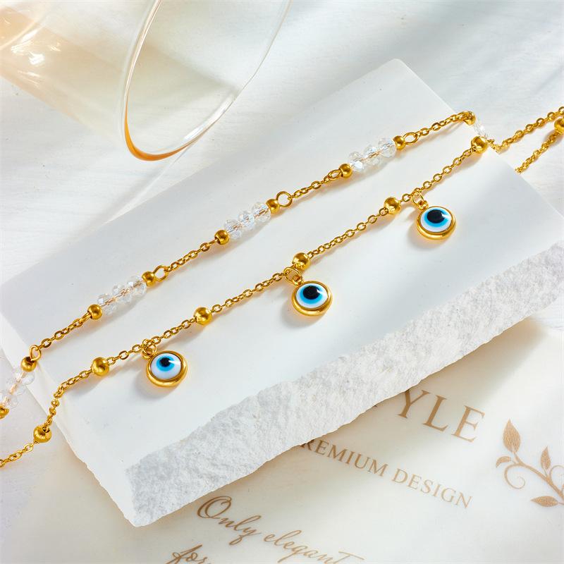 Gold Evil Eye Crystal Layered Anklet