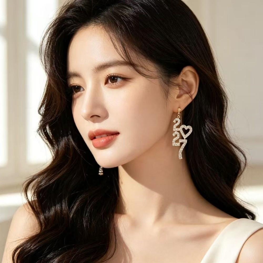 Rhinestone 2027 Digital Earrings Elegant Stud Earrings Happy New Year Earrings Daily