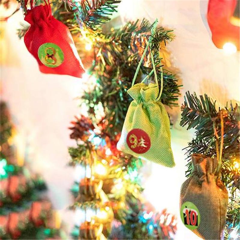 24 PCS Christmas Calendar Countdown Bag Candy Chocolate Sack Linen Storage Pouch