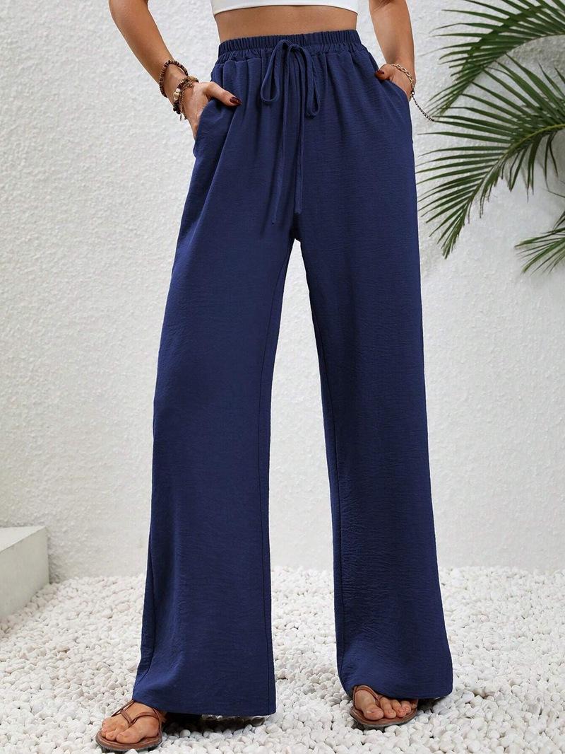 

2025 Women s Loose Floor-length Wide-leg Pants - Versatile Solid Color for Autumn and Winter XL темно-синього кольору