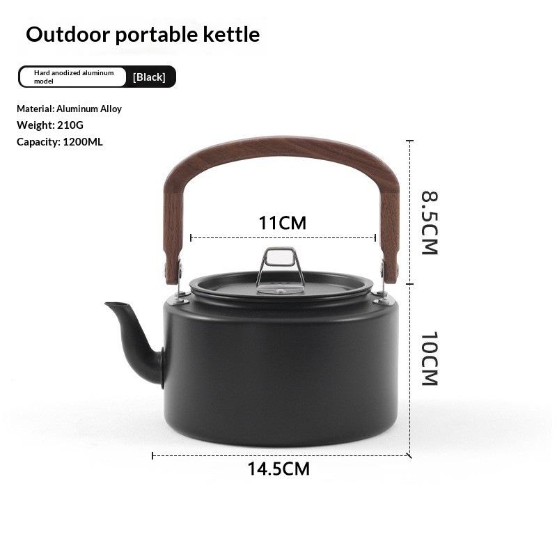 1.2LCamping Kettle Lightweight Aluminum Alloy with Wooden Handle Portable Outdoor Tea Coffee Pot for Hiking Picnic