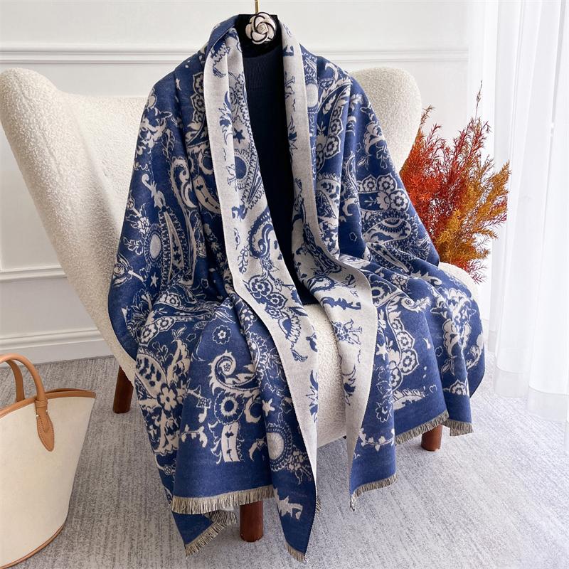 Luxury Brand Cashmere Women Floral Scarf Winter Warm Shawl and Wrap Bandana Pashmina Female Foulard Square Thick Blanket Poncho