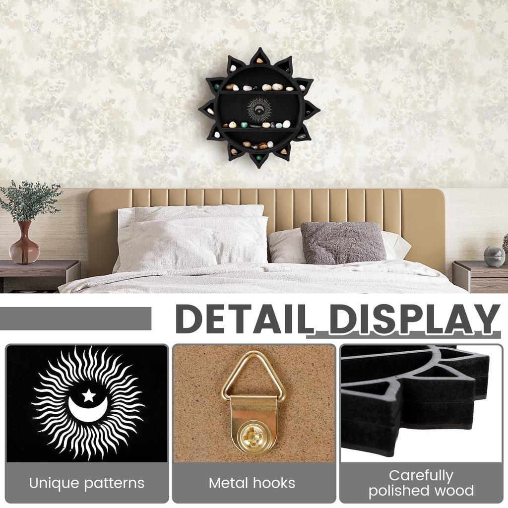 Wooden Crystal Display Stand Black Wall Mounted Floating Shelf for Wall Gemstones Statues Art Small Plants Candles Home Decor