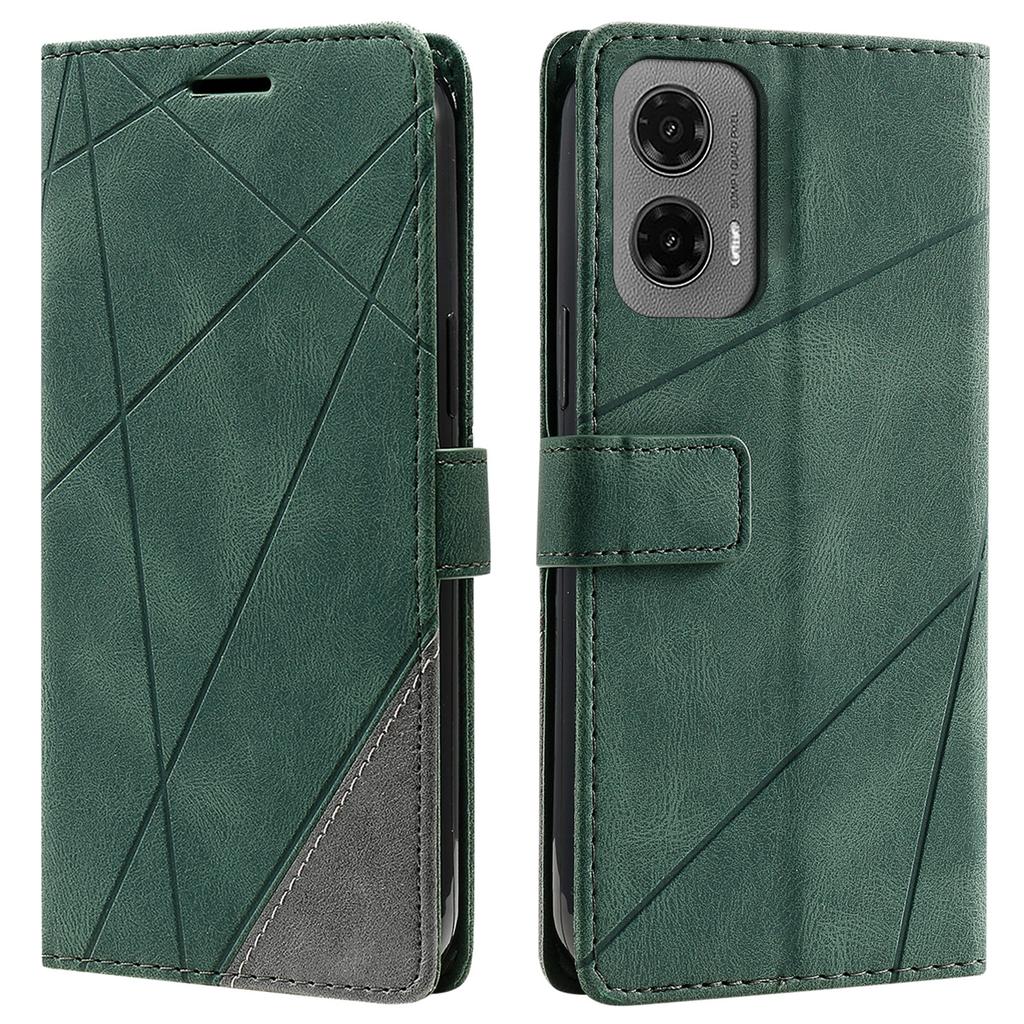 For Motorola Moto G35 5G Case Imprinted Lines PU Leather Splicing Wallet Phone Cover