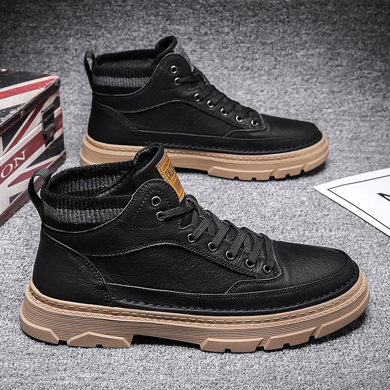 Martin boots autumn and winter new winter velvet cotton shoes casual leather shoes high-top trendy shoes