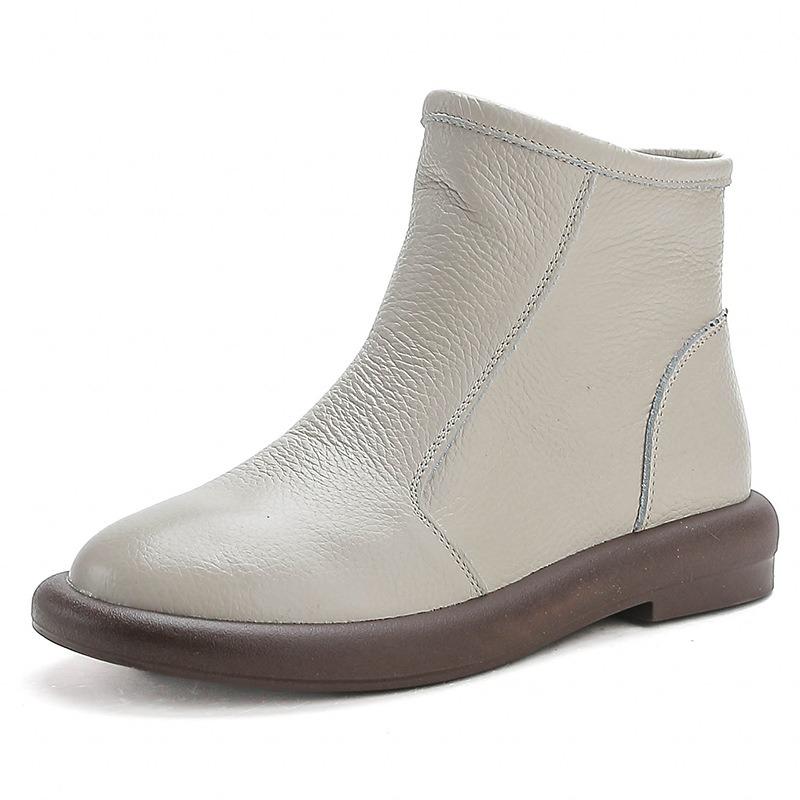 The first layer of cowhide real wool new low-heeled Martin boots retro women's shoes genuine leather boots women's short boots round head mother shoes