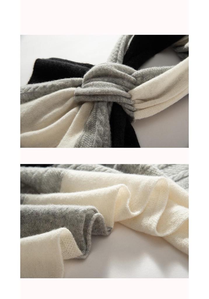 100% Pure Cashmere Women's Scarf - Warm, Perforated Knit, Versatile Color Block for Autumn/Winter