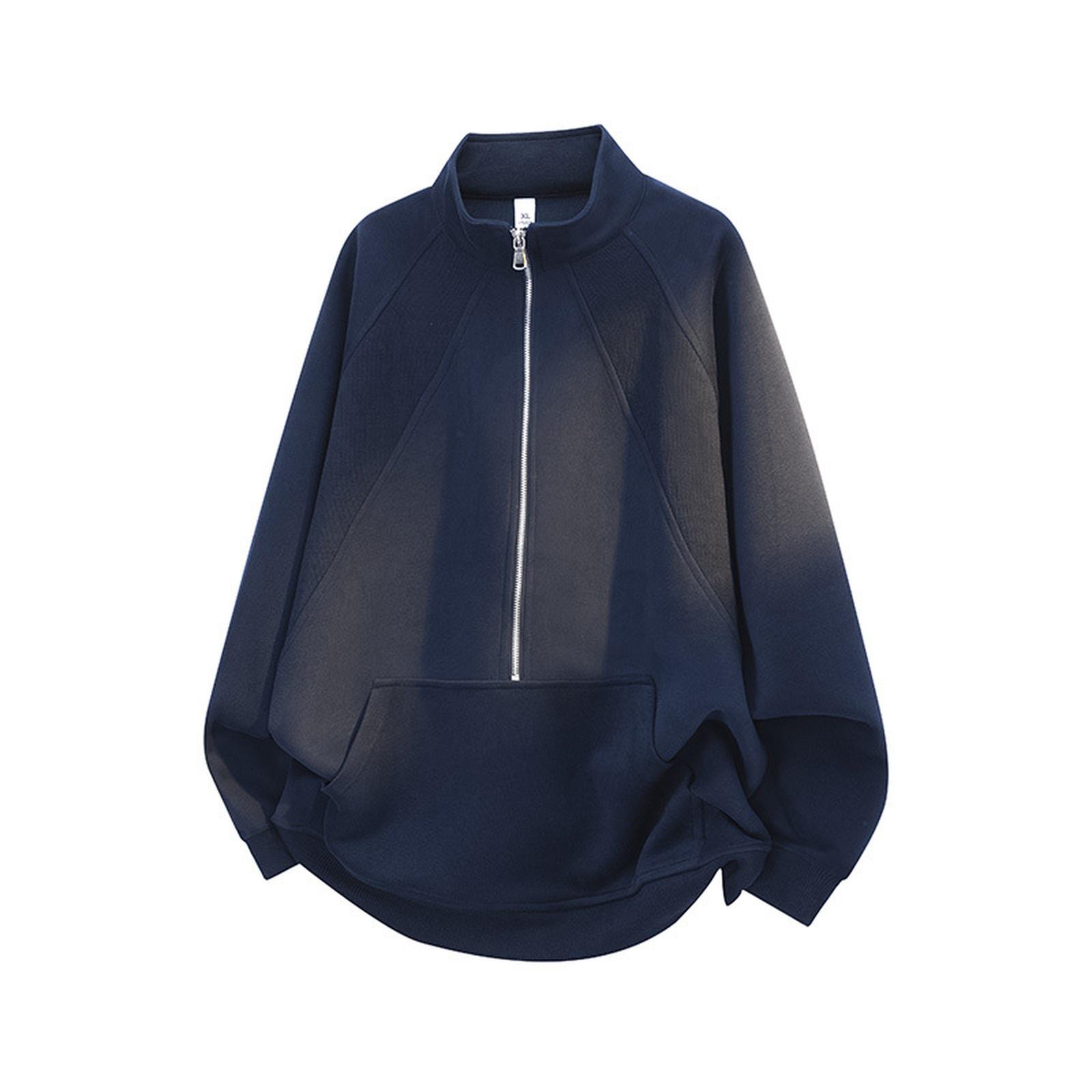 

Свитшот с длинными рукавами и воротником-стойкой на молнии до середины — это модный и универсальный повседневный топ. XXL тёмно-синий