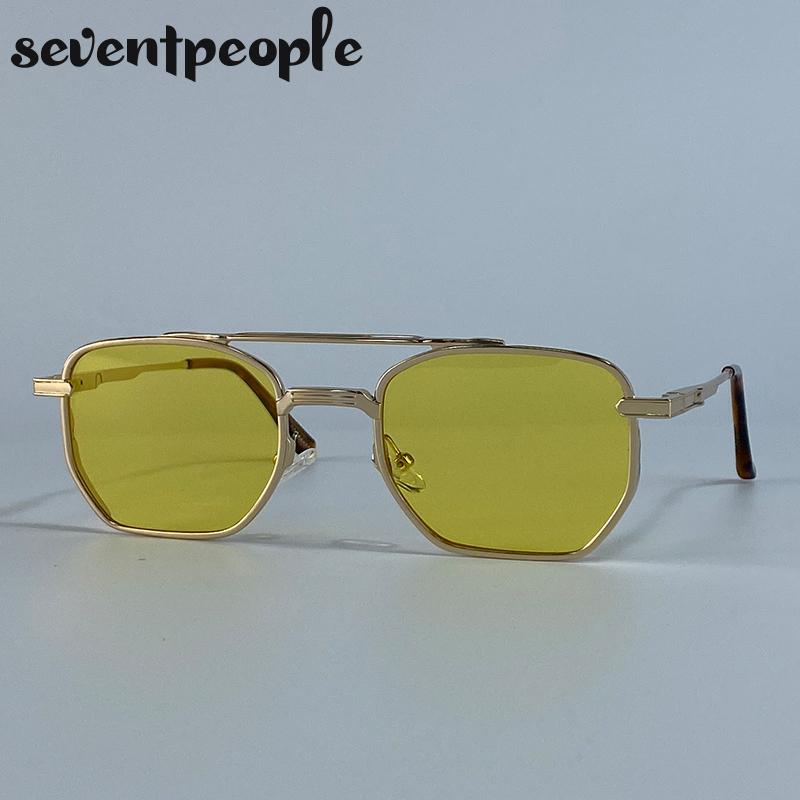 Steampunk Square Vintage Sunglasses Men Luxury Brand Trendy Metal Double Beam Sun Glasses Classic Driving Shades For Male