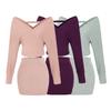 2026 Womens Sexy Off Shoulder Knit Top Slim Fit Mini Skirt Set Pure Color Casual Outfit