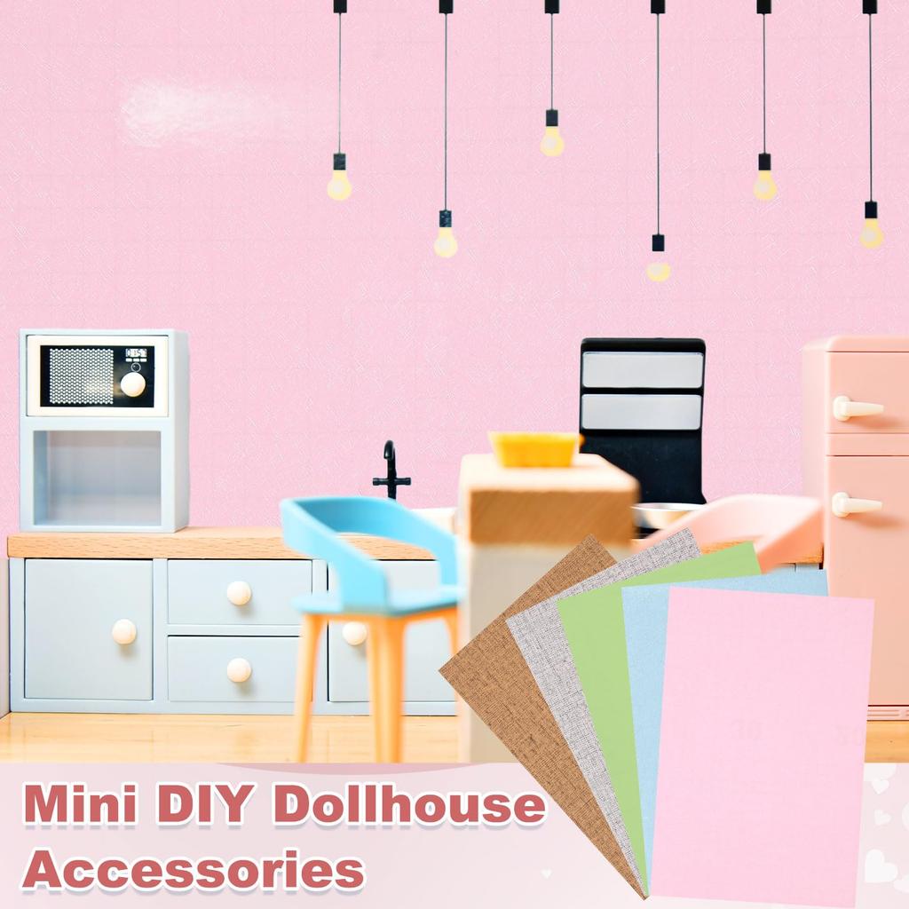 uxcell 12-Piece Miniature Dollhouse Wallpaper, Silk Pattern Adhesive PVC Floor & Wall Decor for Dollhouses, Sand Tables, and Models, 30x20cm (Sky