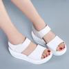 WTEMPO Women Large Size Wedge High Heels Shoes Female Solid Color Buckle Platform Leather Casual Summer Slippers