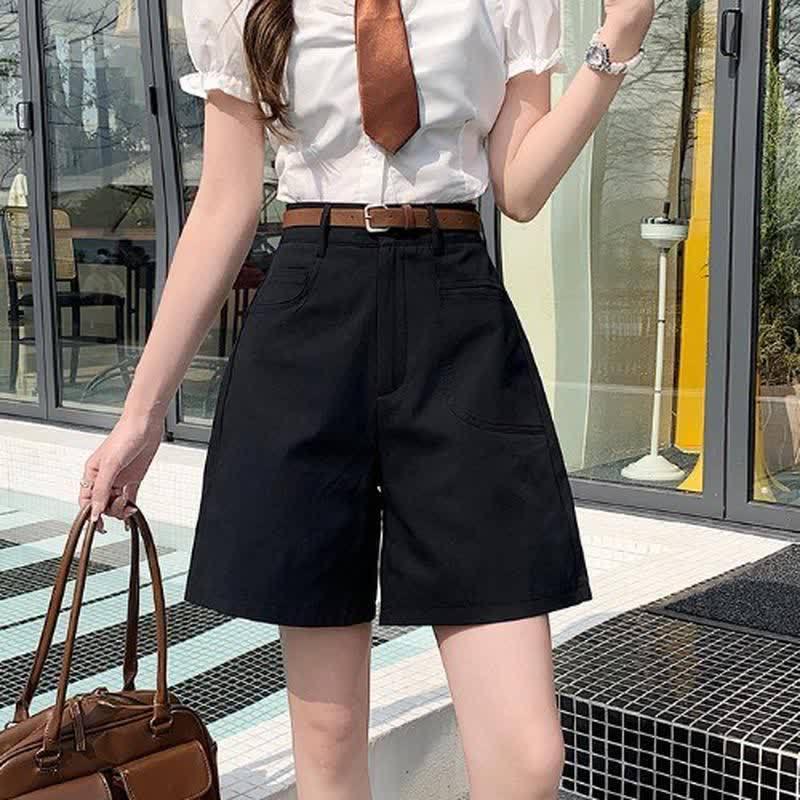 Sommer 2026 Damen Khaki A-Linie Hoher Bund Locker Weites Bein Shorts