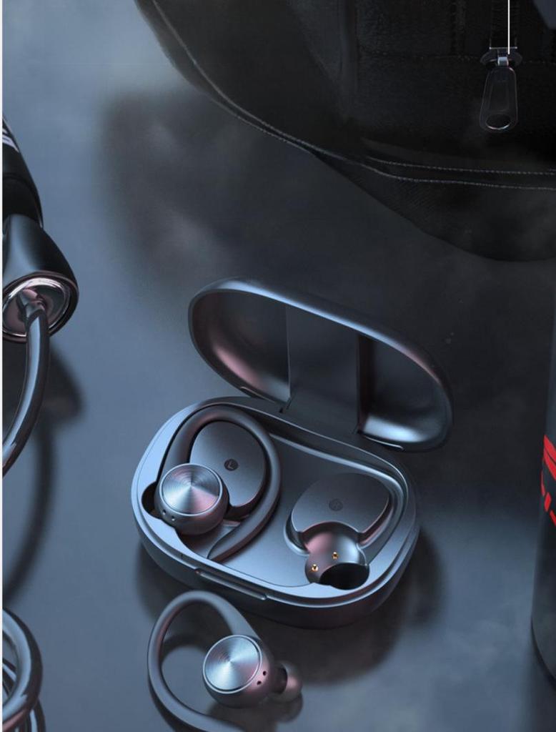 R200tws Sport Bluetooth 5.3 Ohrbügel-Headset mit schweißresistentem Design & LED-Anzeige.