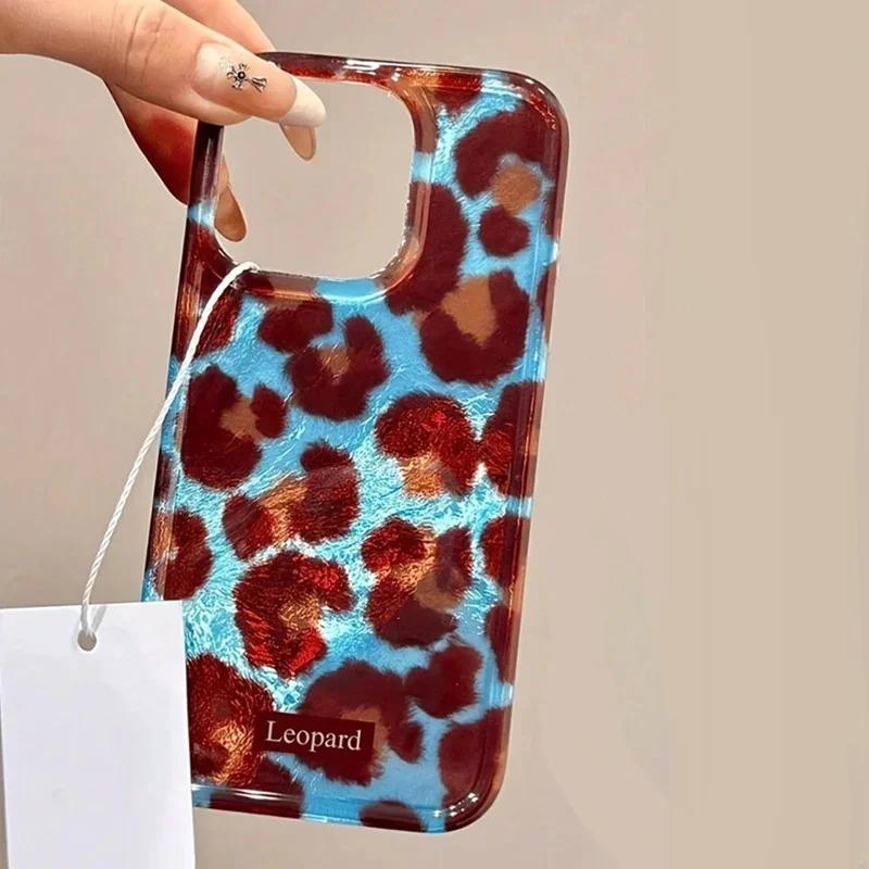 Phone Case For iPhone 17 16 15 14 13 11 12 Pro Max Air XS 16E Plus SE2 Korean Cute Leopard Print Gradient Patern Lovely Cover