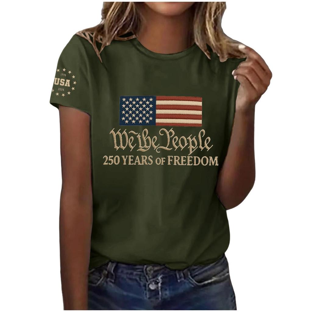 Pulôver casual feminino com decote redondo e manga curta, camiseta estampada