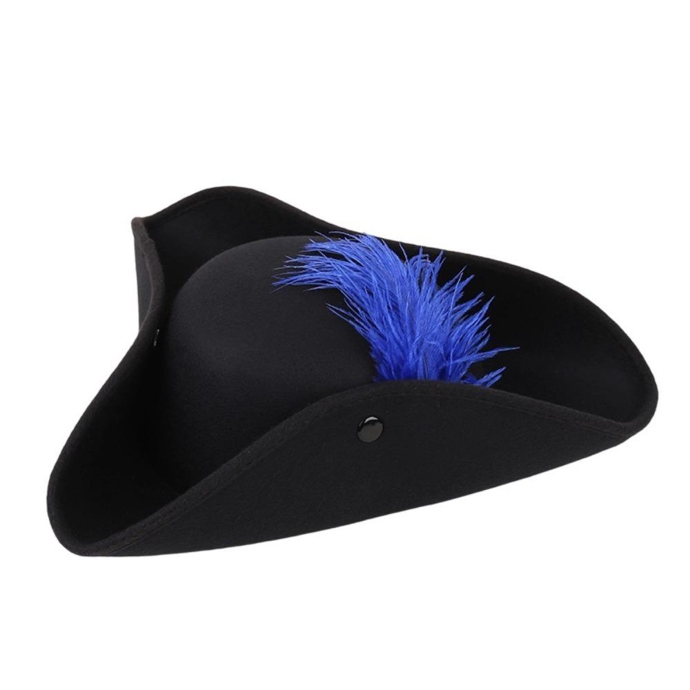 Classic Retro Tricorn Hat Wide Brim Pirate Headwear Pirate Feathers Hat Halloween Party