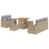 Ensemble de Canapés de Jardin 8 Pièces avec Coussins Beige Poly Rattan Acacia, Canapé de Jardin 2 Places avec Coussins Beige 3362207