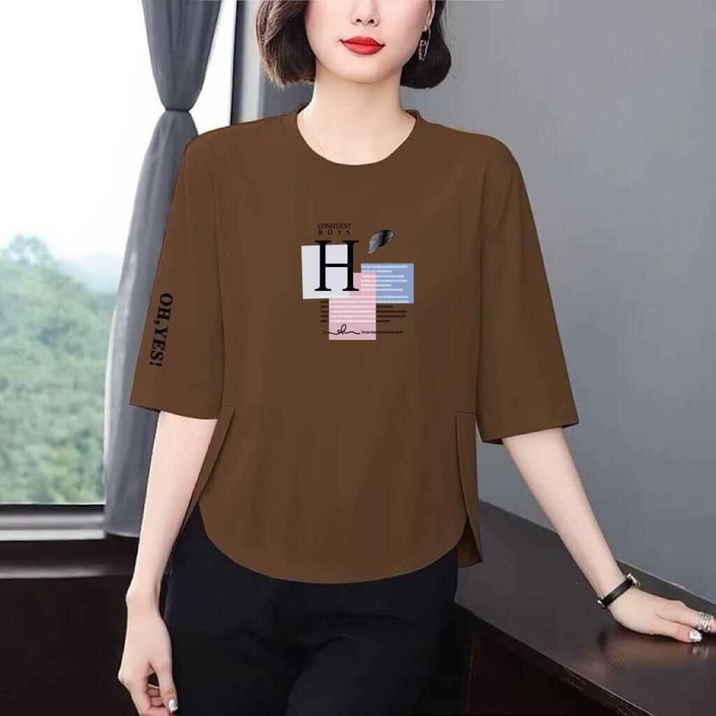 

Korean Retro Casual Women s Three-Quarter Sleeve Summer Top: Loose, Flattering, Age-Defying Style S