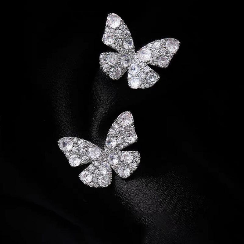 2024 Elegant Butterfly Stud Earrings: High-End, Unique Design, Luxury Full Diamond Accents for Women