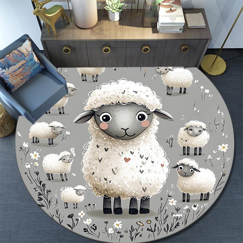 Cute Sheep Round Area Rug,Carpet Rug for Living Room Bedroom Sofa Playroom Decor,Non-slip Floor Mat