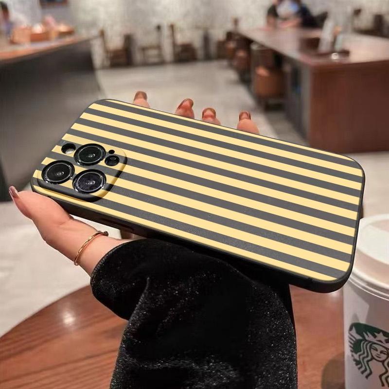 Minimalist Yellow Style Striped Phone Case For iPhone 16 15 14 13 12 11 Pro Max Mini X XS XR SE 7 8 Plus Shockproof Cover Fundas