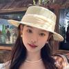 French Elegant Straw Flat Top Hat Women's Summer Sunscreen Sun Hat Seaside Holiday Straw Hat Tide
